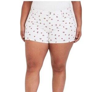 Torrid Cherry Print Classic Skinny Short  Size 26  Vintage Stretch White Denim